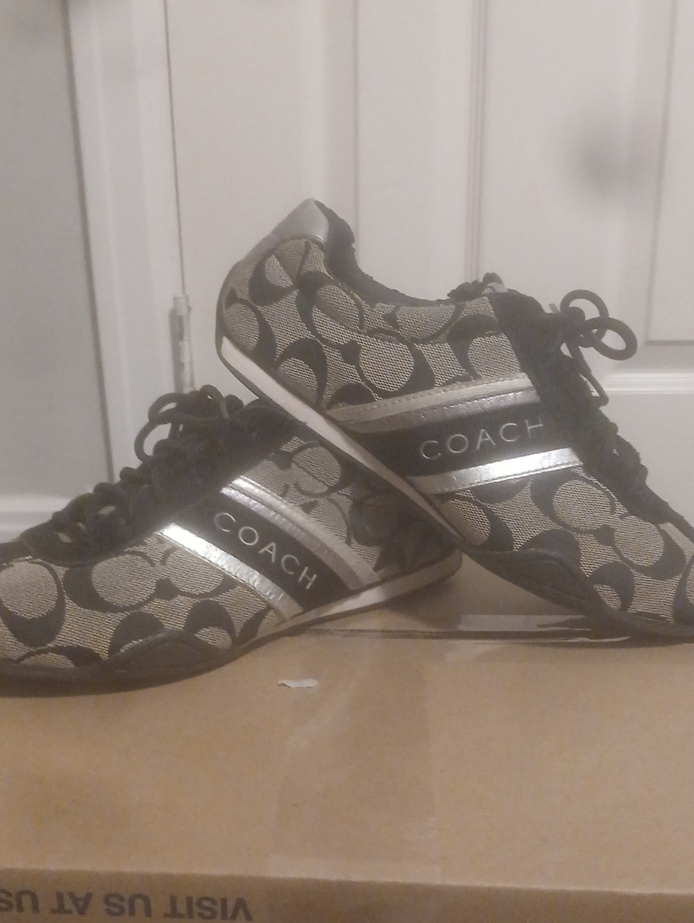 Coach Black and Silver Signature Logo Sneakers